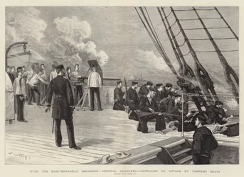 Mit dem Mittelmeergeschwader, Generalquartiere, Abwehr eines Angriffs durch Torpedoboote